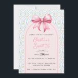 Grandmillennial Pink Bow Coquette Sweet 16 Invitation<br><div class="desc">This beautiful Sweet 16 birthday invitation features a pink bow. Around the edge is a pink and blue grandmillennial border. You can personalize with all the details for your special event. The back has a coordinating pattern.</div>