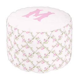 Grandmillennial Pink Rose Trellis w/ Mongram Pouf