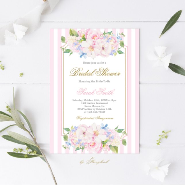 Grandmillennial Pink Stripe Bridal Shower  Invitation (Creator Uploaded)