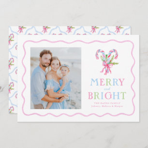 Grandmillennial Preppy Candy Canes Wavy Border Holiday Card