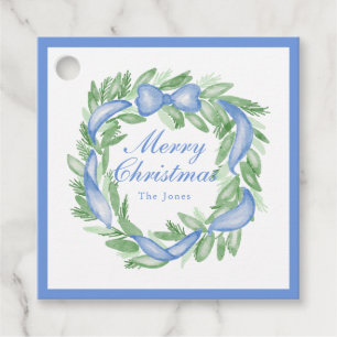 Grandmillennial Preppy Christmas Wreath Monogram Favor Tags
