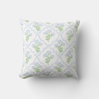 Grandmillennial Preppy Hydrangeas Trellis Throw Pillow