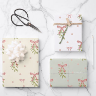 Grandmillennial Preppy Pink Bows Christmas Gift Wrapping Paper Sheets