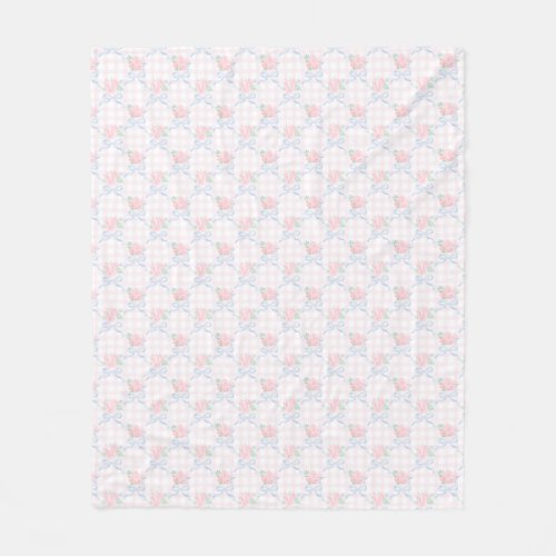 Grandmillennial Preppy Pink Bows Flowers Fleece Blanket