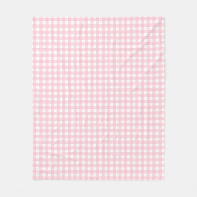 Grandmillennial Preppy Pink Plaid Gingham Fleece Blanket (Front)