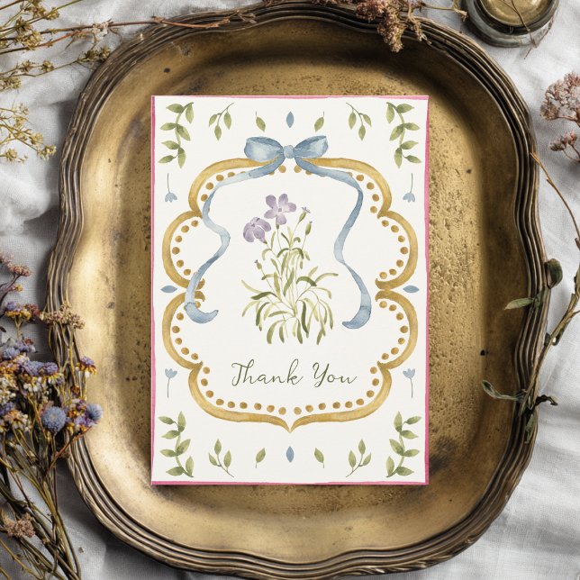 Grandmillennial Preppy Ribbon Frame Baby Shower Thank You Card (Creator Uploaded)