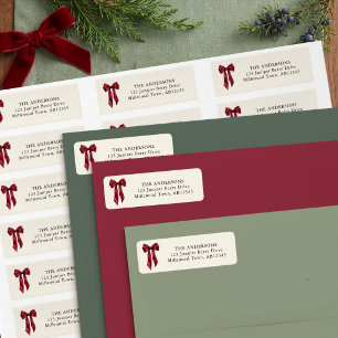 Grandmillennial Red Bow Return Address Holiday Label