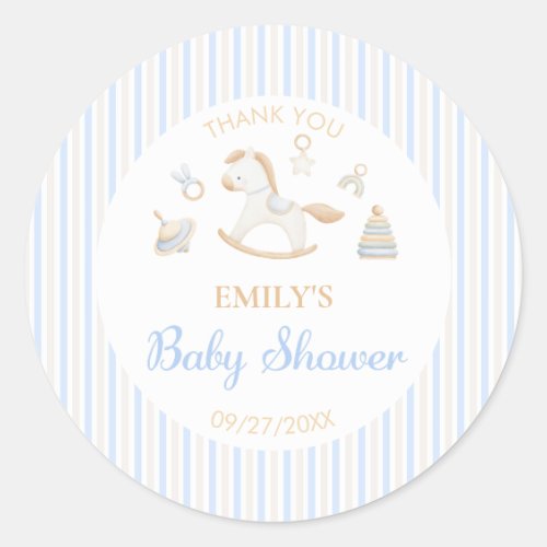 Grandmillennial Rocking Horse Baby Boy Shower  Classic Round Sticker