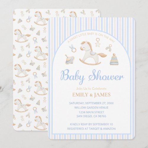 Grandmillennial Rocking Horse Baby Boy Shower Invitation