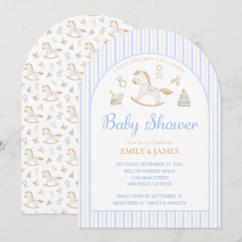 Grandmillennial Rocking Horse Baby Boy Shower Invitation