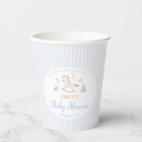 Grandmillennial Rocking Horse Baby Boy Shower Paper Cups