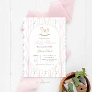 Grandmillennial Rocking Horse Baby Shower Girl Invitation