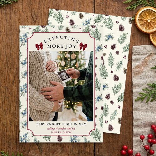 Grandmillennial Rustic Bows Expecting More Joy Holiday Card
