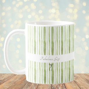 Grandmillennial Sage Green Stripe Elegant Cottage Coffee Mug