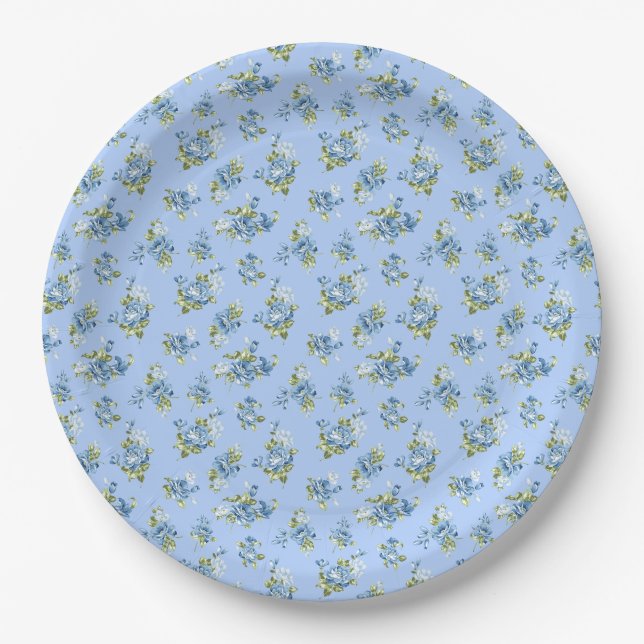 Grandmillennial Something Blue Wedding Paper Plate (Front)