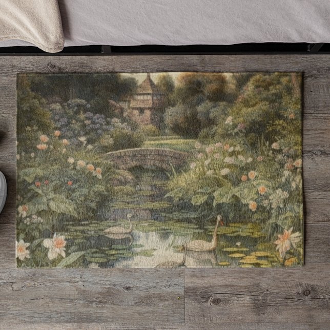 Grandmillennial Swan Lake Stone Bridge Welcome Doormat (Creator Uploaded)