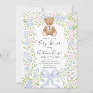 Grandmillennial Teddy Bear baby shower invite