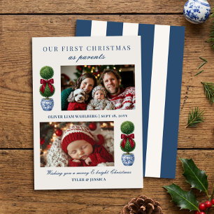 Grandmillennial Topiary Baby First Christmas Holiday Card