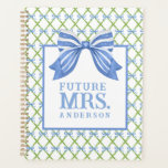 Grandmillennial Trellis | Future Mrs Planner<br><div class="desc">This trellis design features a very chic blue and green lattice patterned background with a coordinating blue and white striped bow. You can personalize with your last name.</div>
