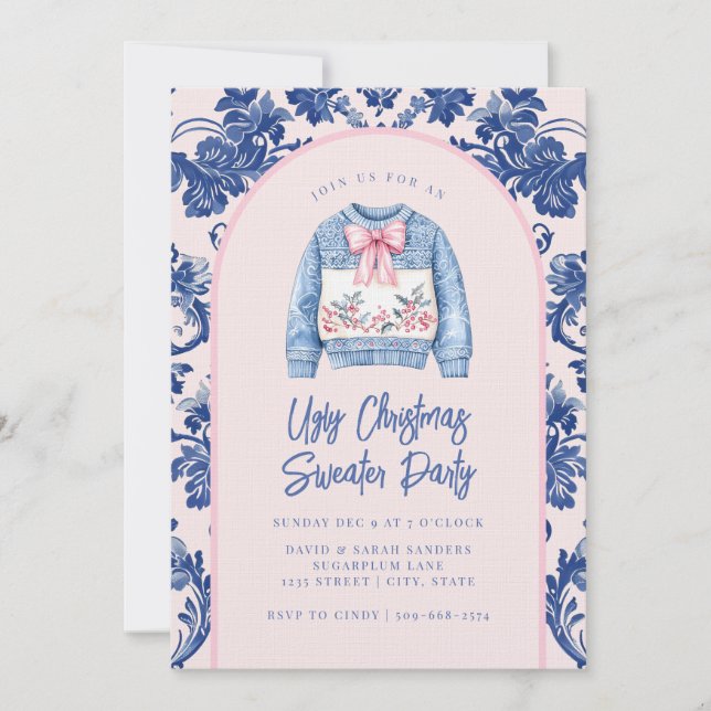  Grandmillennial Ugly Christmas Sweater Party Invitation (Front)