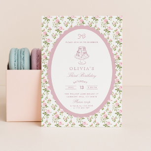 Grandmillennial  Vintage Floral Birthda Invitation