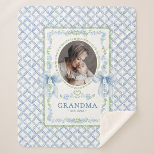 Grandmillennial Watercolor Bows Grandma Photo Sherpa Blanket
