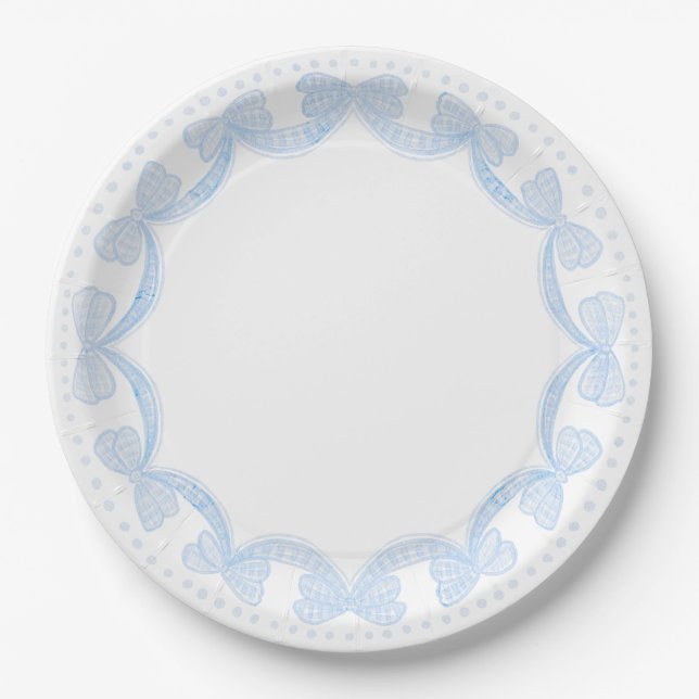 Grandmillennial Watercolor Bows Paper Plates (Front)