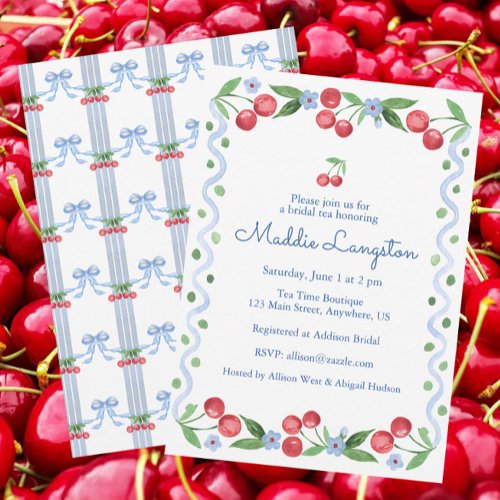 Grandmillennial Watercolor Cherries Invitation