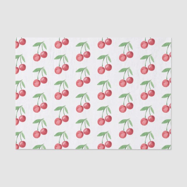 Grandmillennial Watercolor Cherries Tissue Paper (Front)
