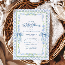 Grandmillennial Watercolor Floral Bow Baby Shower