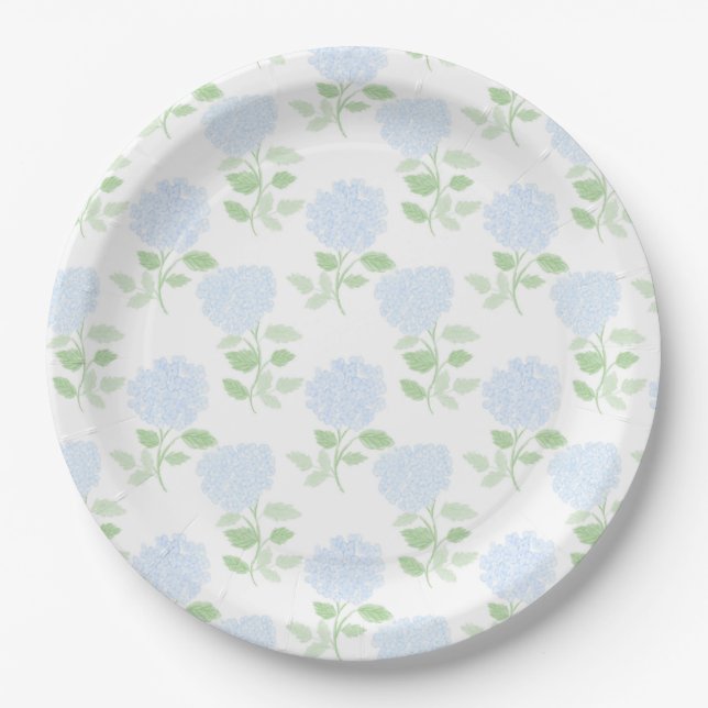 Grandmillennial Watercolor Hydrangea Paper Plates (Front)