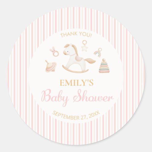 Grandmillennial Watercolor Rocking Horse Baby Girl Classic Round Sticker