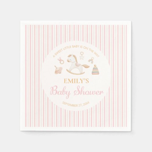 Grandmillennial Watercolor Rocking Horse Baby Girl Napkins