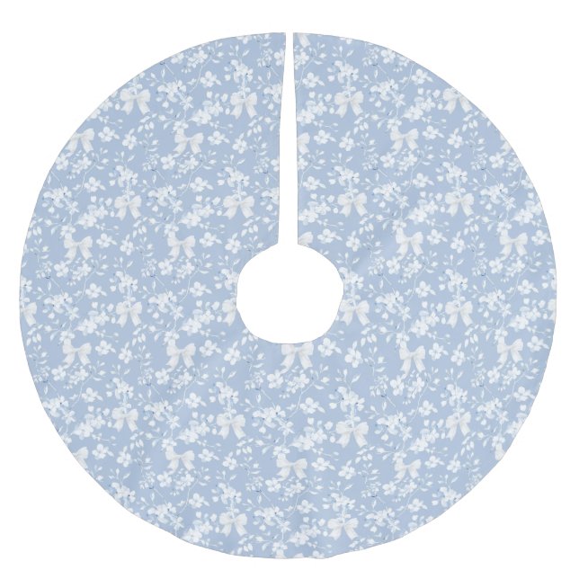 Grandmillennial White Floral Chinoiserie Bows Brushed Polyester Tree Skirt (Front)