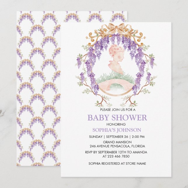 Grandmillennial Wisteria Baby Shower Invitation (Front/Back)