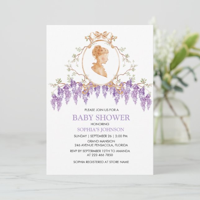 Grandmillennial Wisteria Baby Shower Invitation (Standing Front)