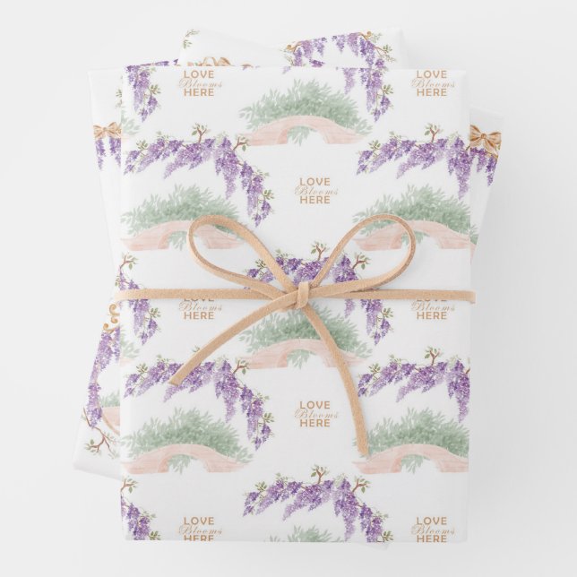 Grandmillennial Wisteria Baby Shower  Wrapping Paper Sheets (In situ)