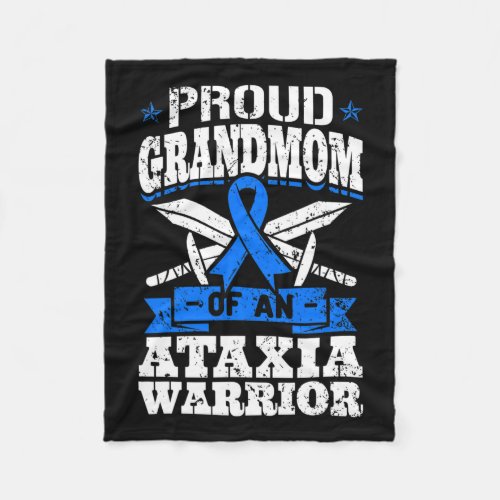 Grandmom Of An Ataxia Warrior Blue Awareness Ribbo Fleece Blanket