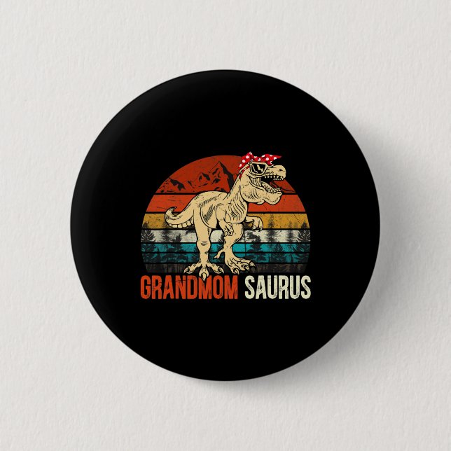 Grandmomsaurus T Rex Dinosaur Grandmom Saurus Matc Button (Front)