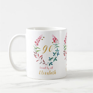Grandmother 90th Birthday Floral Add Your Name Coffee Mug