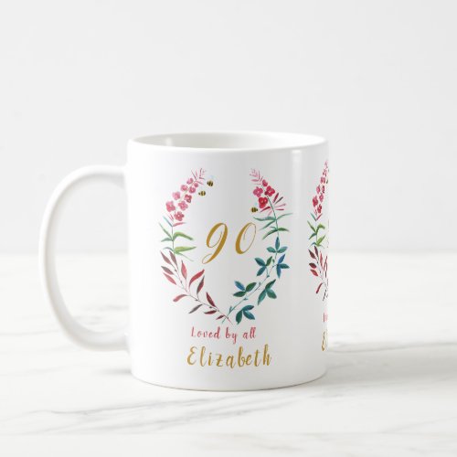 Grandmother 90th Birthday Floral Add Your Name Coffee Mug