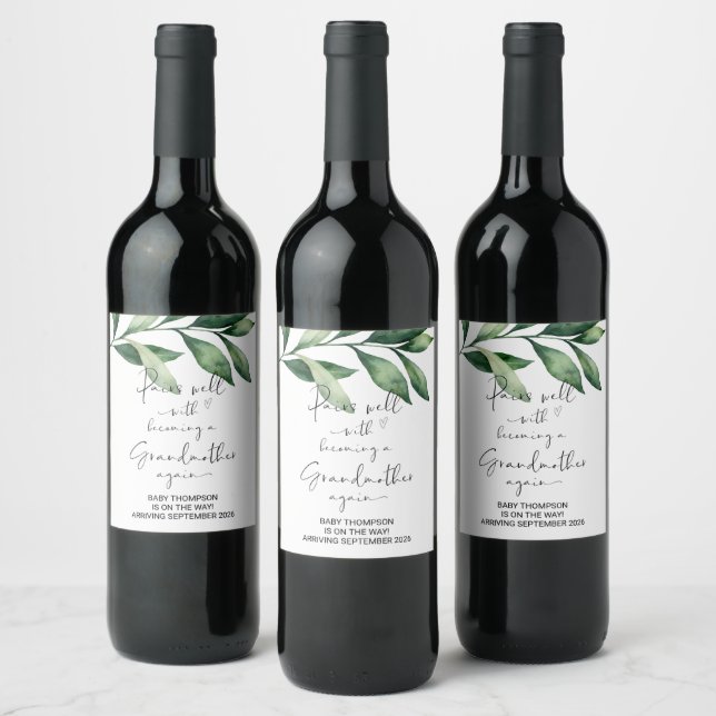 Grandmother Again to Be Pregnancy Announcement Mom Wine Label (Bottles)