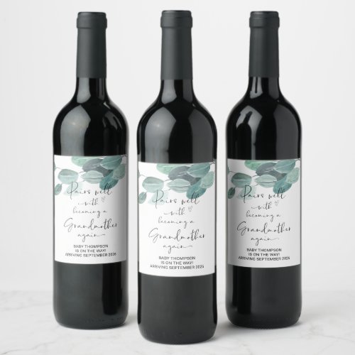 Grandmother Again to Be Pregnancy Announcement Mom Wine Label