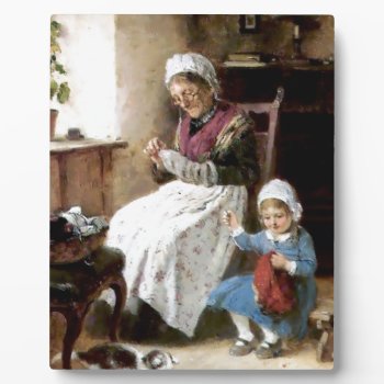 Grandmother And Granddaughter Sewing Plaque by EDDESIGNS at Zazzle