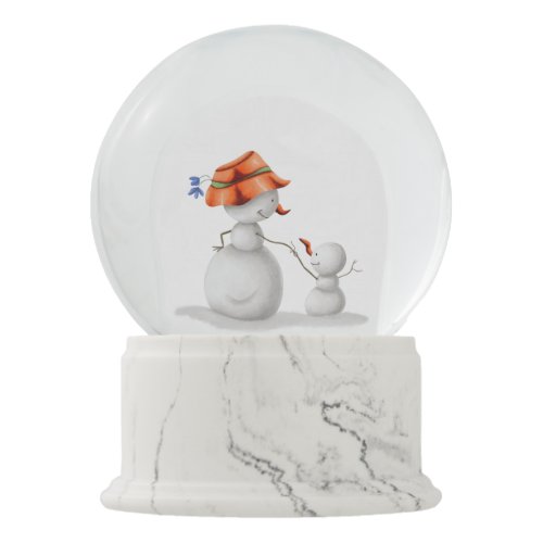 Grandmother and Grandson Snowman Holding Hands Snow Globe