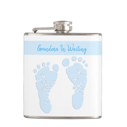 Grandmother Announcement Blue Footprints Pregnancy Flask