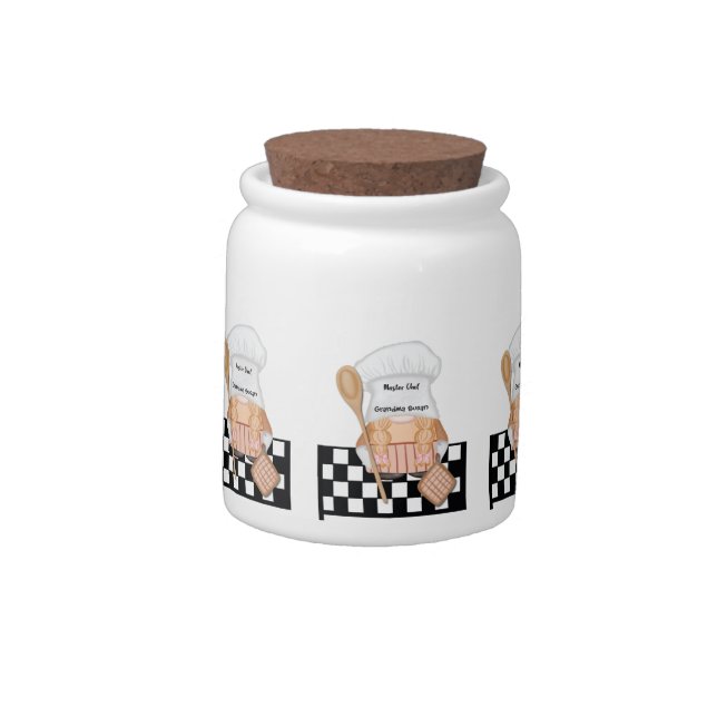 Grandmother Birthday Whimsical Gnome Chef Cooking Candy Jar (Left)