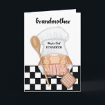 Grandmother Birthday Whimsical Gnome Chef Cooking Card<br><div class="desc">The card features a whimsical gnome chef donning a chef's hat and apron, exuding warmth and charm. The gnome is depicted cooking with a wooden spoon, surrounded by a delightful kitchen scene. The background complements the theme with a checkered pattern. This personalized birthday greeting card is a heartwarming and special...</div>