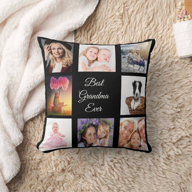 Grandmother black photo collage throw pillow (Blanket)