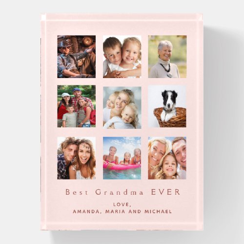 Grandmother blush rose gold photo family collage paperweight